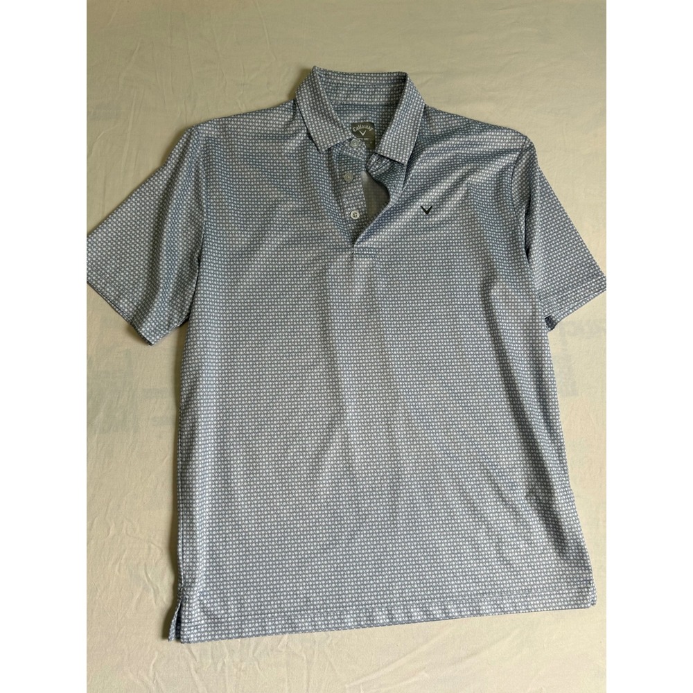 Callaway Mens Opti-Dri Golf Polo Shirt Blue White Geometric Print Size Medium
